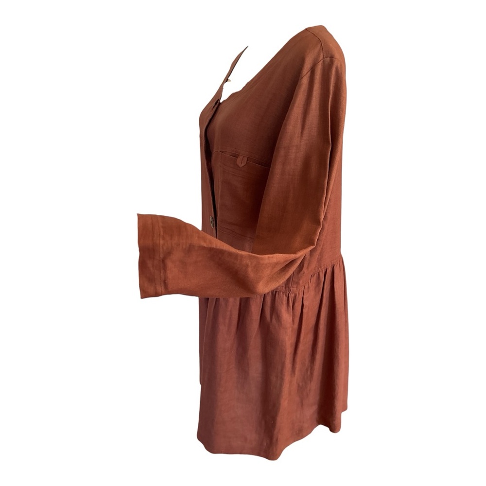 90s DAVID DART LINEN RUSETTE BROWN LONG SLEEVE BUTTON-DOWN OVERSIZED DRESS SZ M - Picture 4 of 6